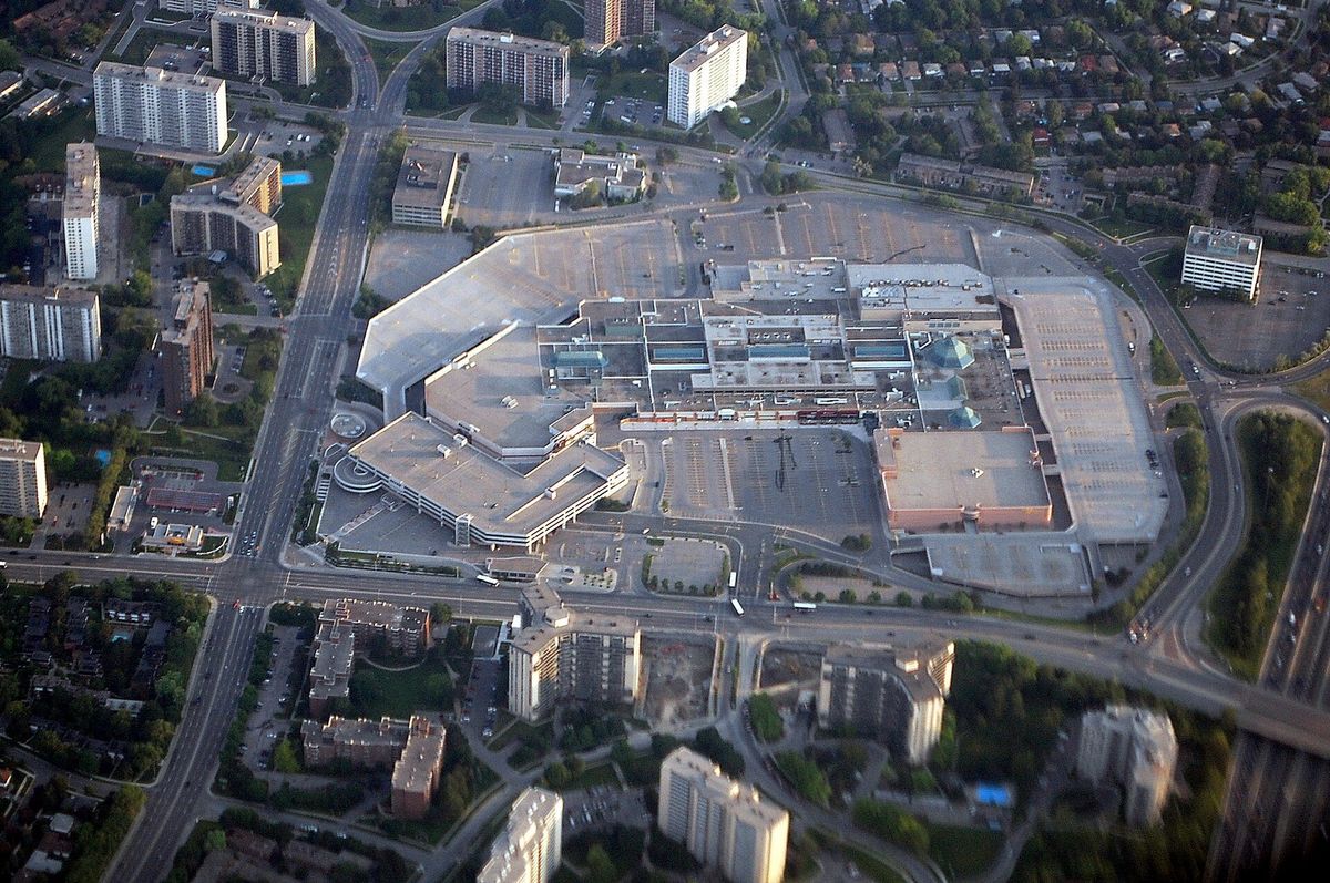 Fairview Mall and the streets around it seen from the air in 2009.