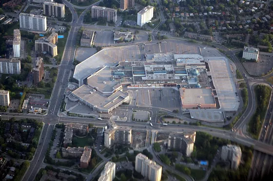 Fairview Mall and the streets around it seen from the air in 2009.